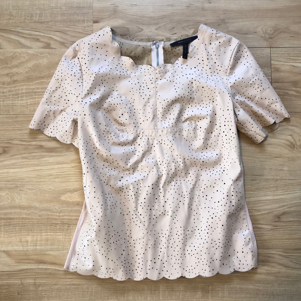 BCBG MAXAZRIA faux leather perforated top